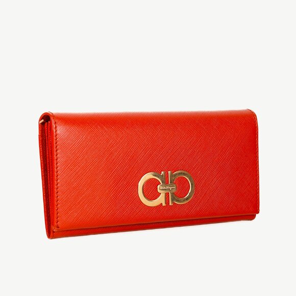 Salvatore Ferragamo Dark Orange Gancini Saffiano-Leather Continental Wallet - Picture 2 of 12